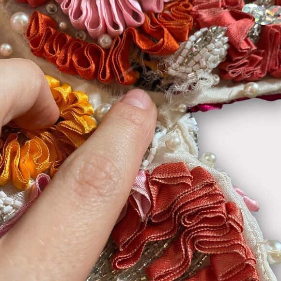 S/M Naeem Khan Beaded Sequined Jacket Ribbon Embroidered Vintage Couture - Picture 3 of 7